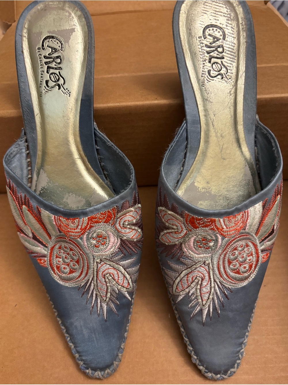 Carlos by Carlos Santana Blue Embroidered Slip-On Mules